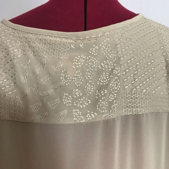 Chico's Sheer Cream Blouse with Beaded Fringe Detail Women Size XXL Embroidered - Picture 6 of 12